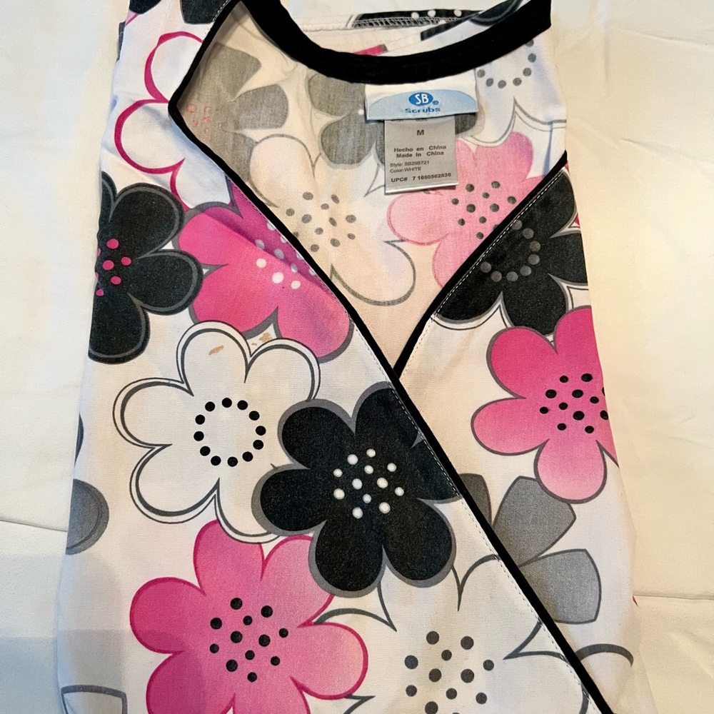 Scrubs Floral Women's Top - Pink, Black,‎ White